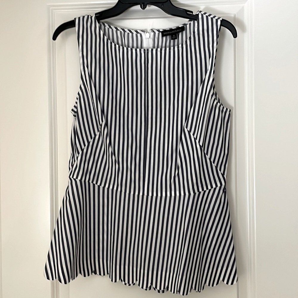 Denim blue and white pinstriped dress top
